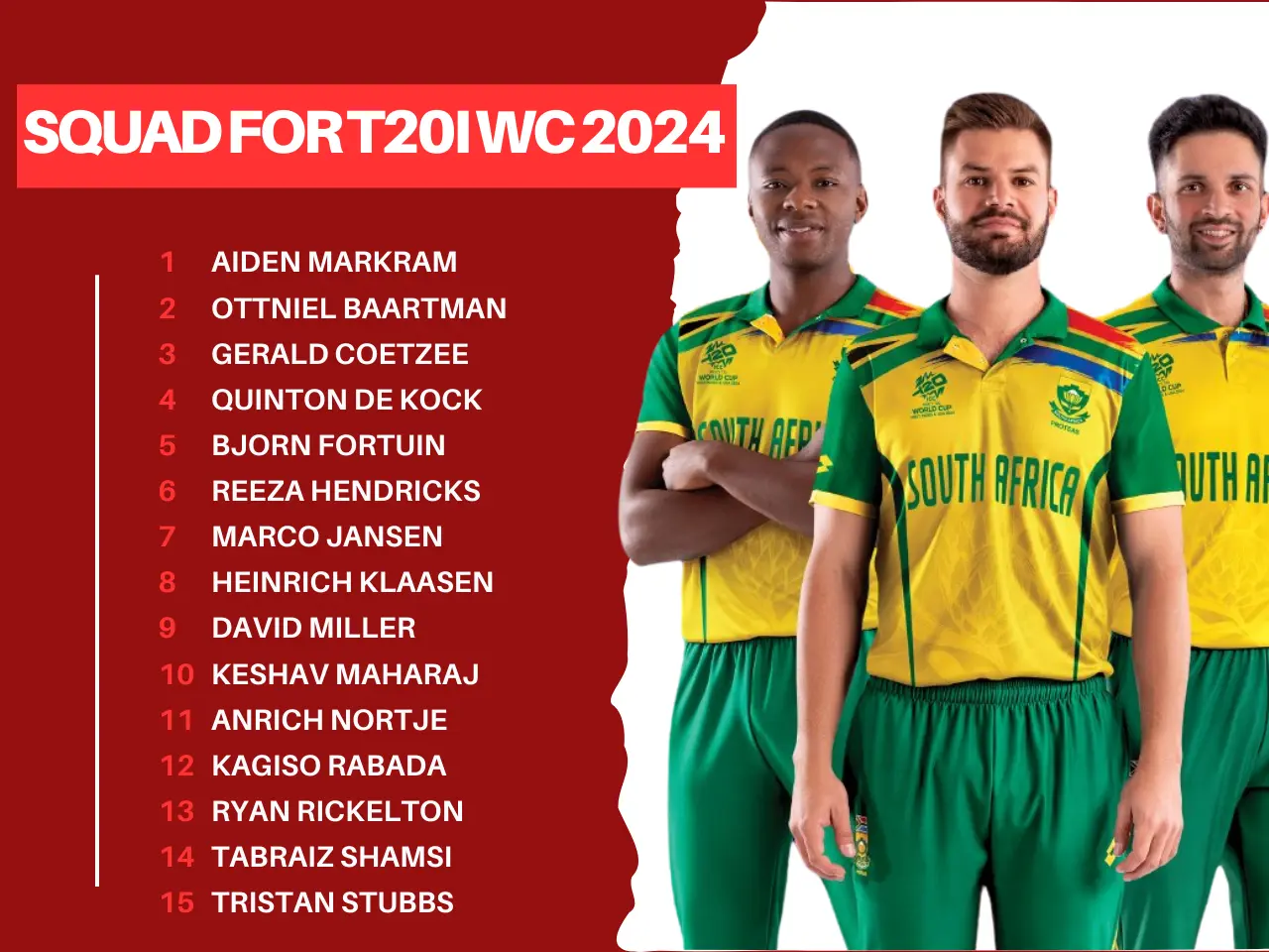 South Africa 15 Men Squad for t20 world cup 2024